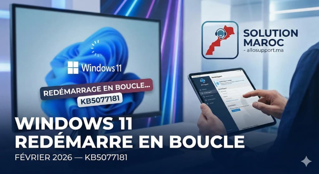 Windows 11 redémarrage en boucle KB5077181 - Solution Maroc. Support à distance AlloSupport.