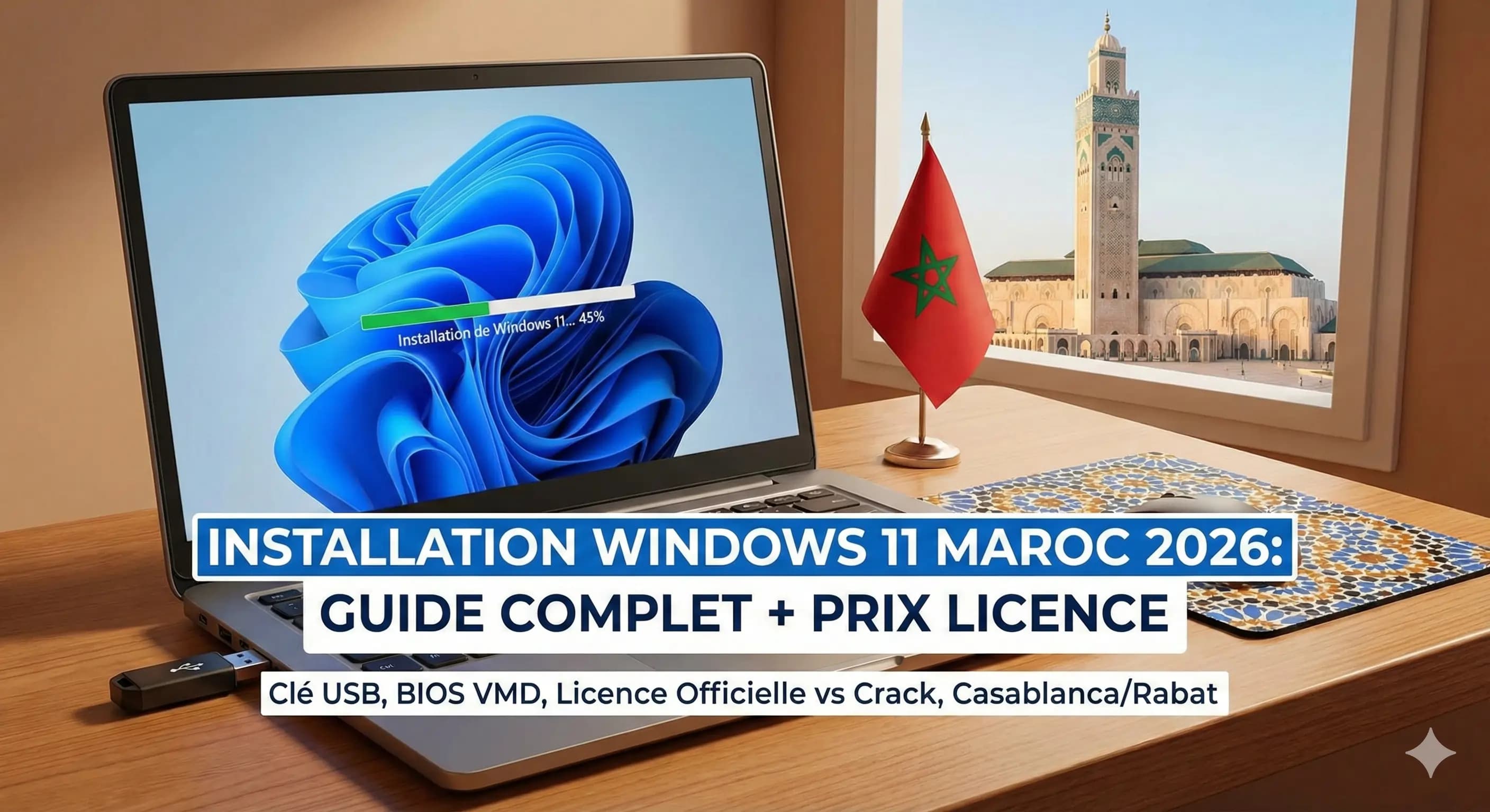 Installation Windows 11 au Maroc 2026 : guide complet clé USB bootable, VMD, prix licence - Casablanca, Rabat, Marrakech