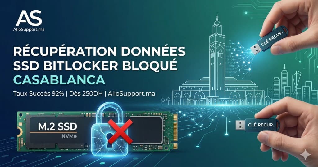 Récupération données BitLocker SSD Casablanca AlloSupport.ma